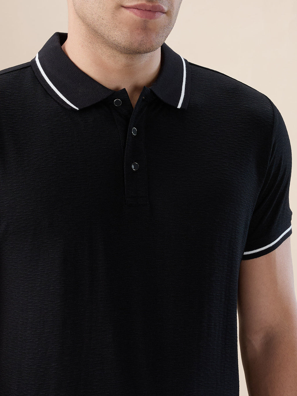 Black Textured Regular Polo