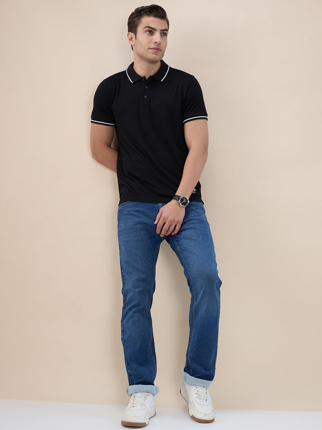Black Textured Regular Polo