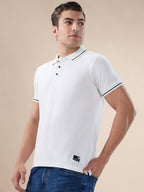 White Textured Regular Polo