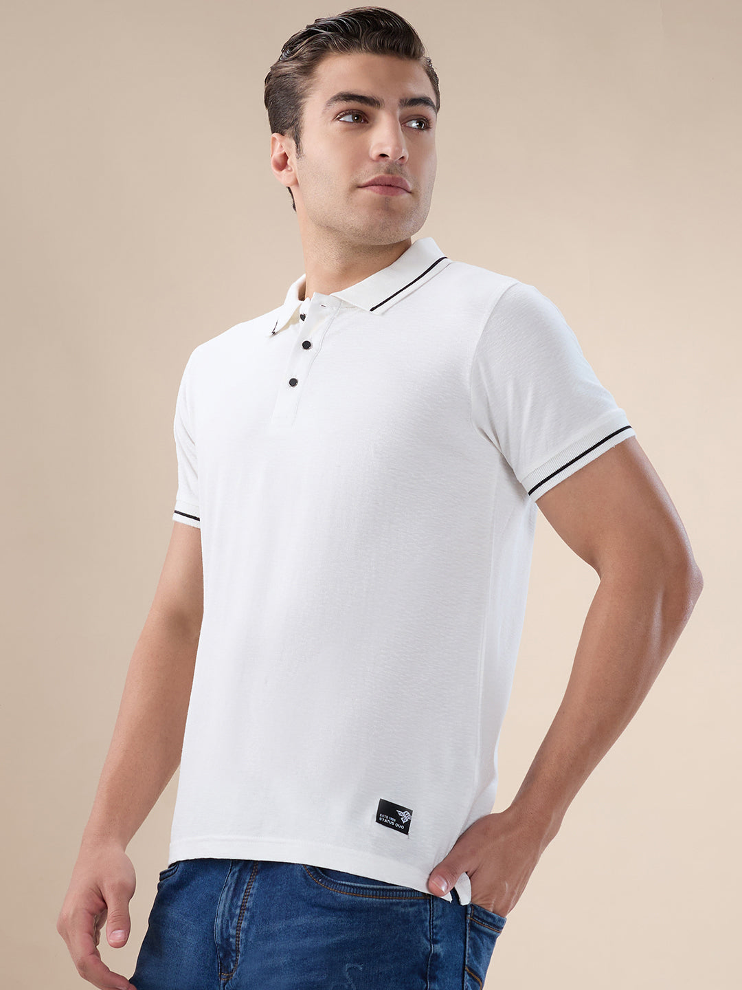 White Textured Regular Polo