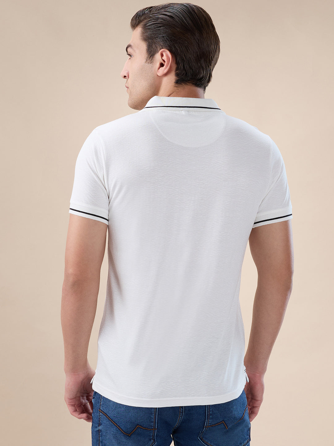 White Textured Regular Polo
