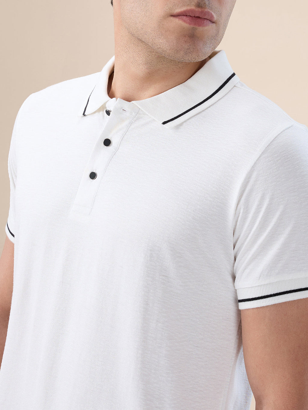 White Textured Regular Polo