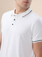 White Textured Regular Polo