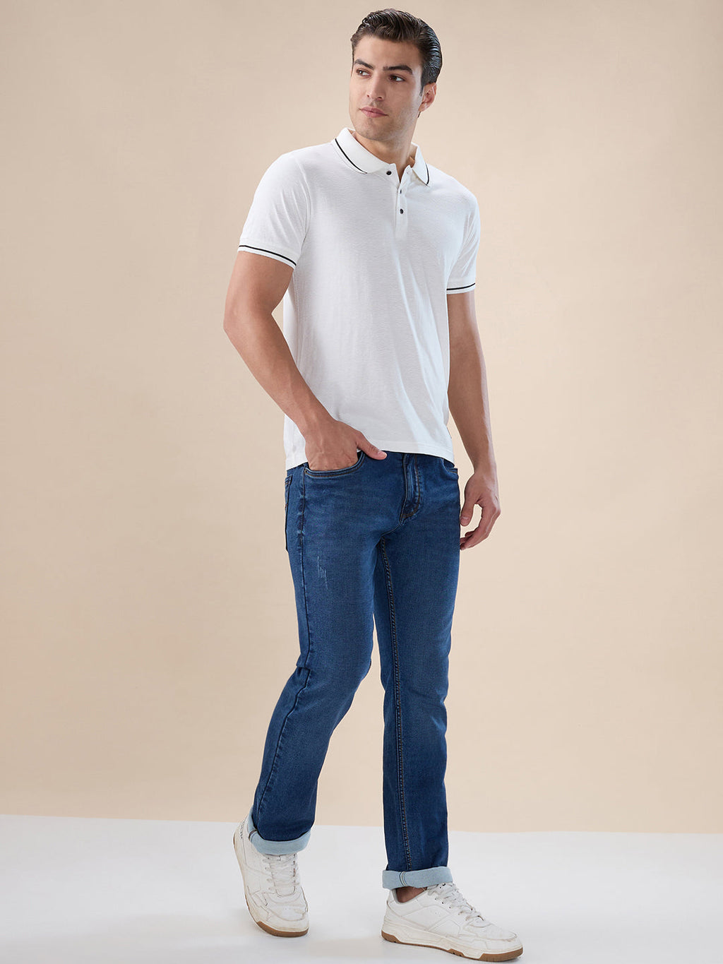 White Textured Regular Polo