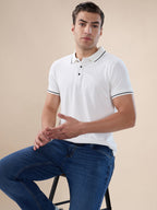 White Textured Regular Polo