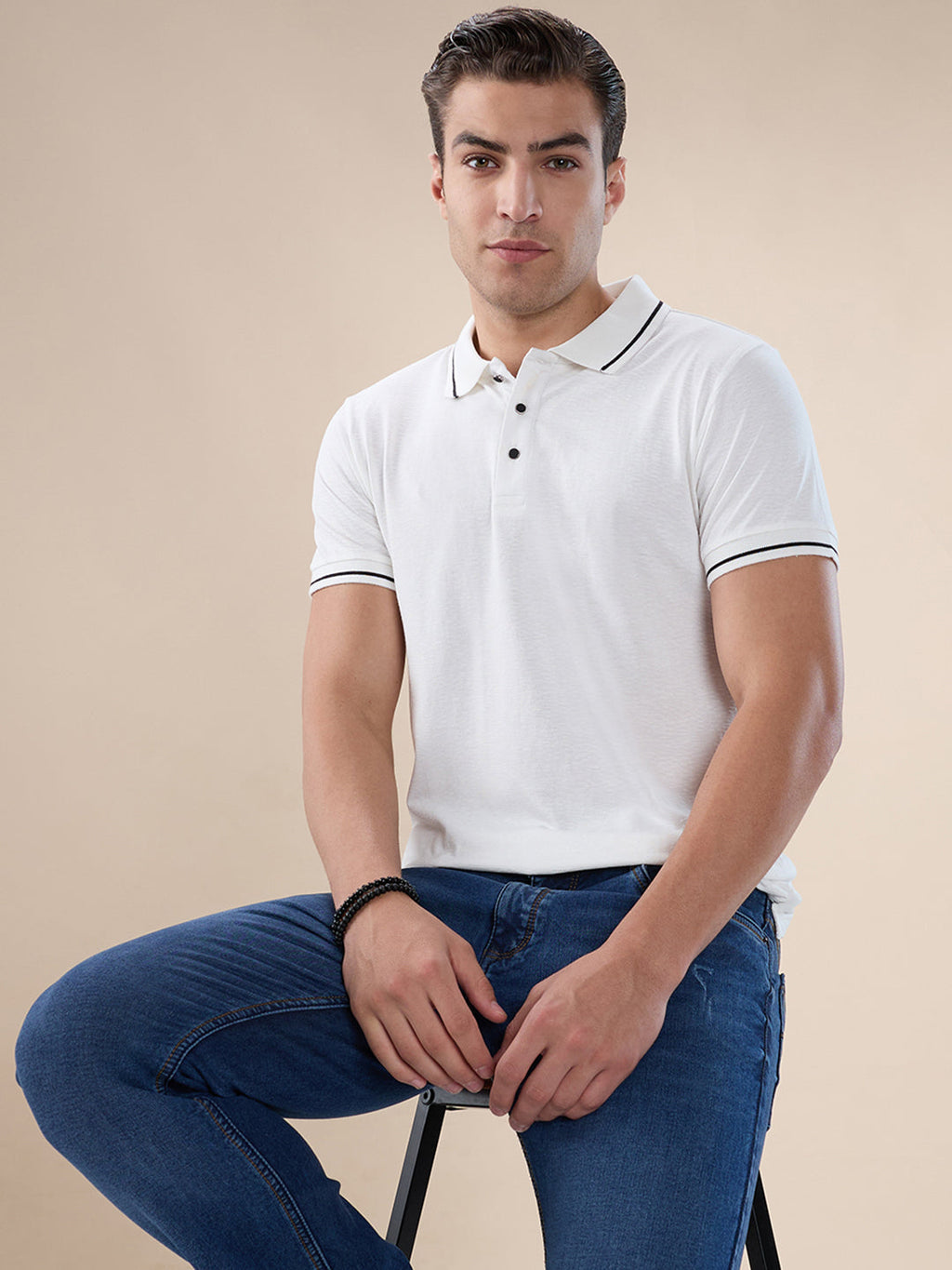White Textured Regular Polo