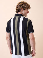 Mens All-Over Striped Polo Collar Half Sleeves Regular Fit T-Shirt