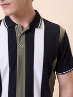 Mens All-Over Striped Polo Collar Half Sleeves Regular Fit T-Shirt