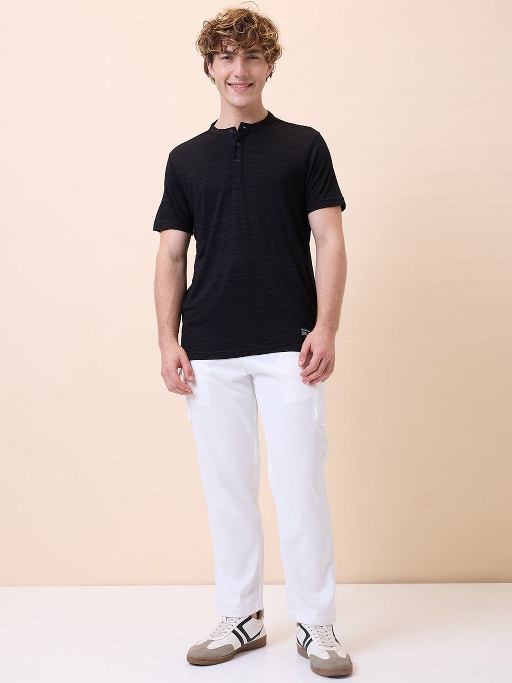 Men's Solid Henley Neck Half Sleeves Regular Fit T-shirt