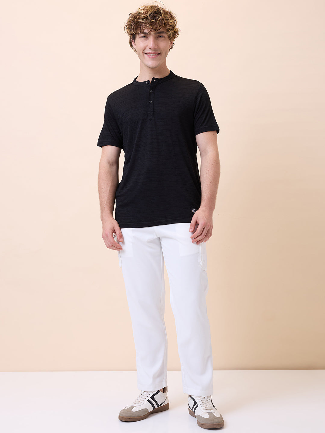 Men's Solid Henley Neck Half Sleeves Regular Fit T-shirt
