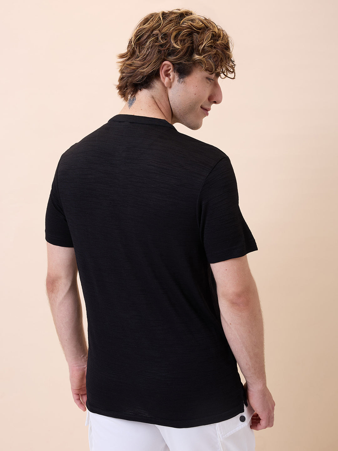 Men's Solid Henley Neck Half Sleeves Regular Fit T-shirt