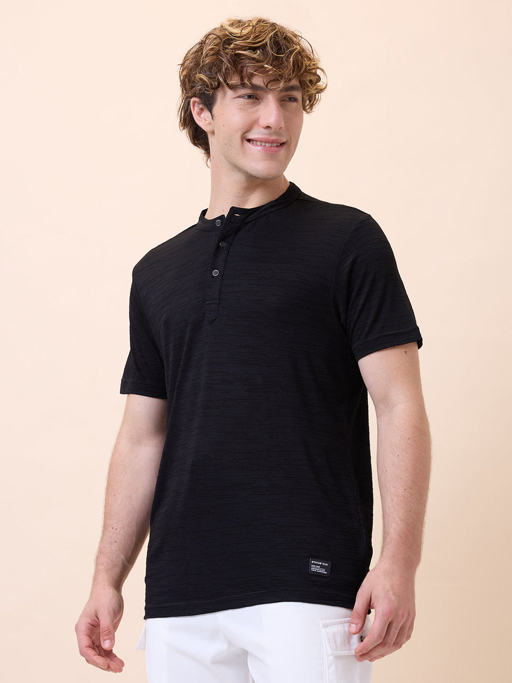 Men's Solid Henley Neck Half Sleeves Regular Fit T-shirt