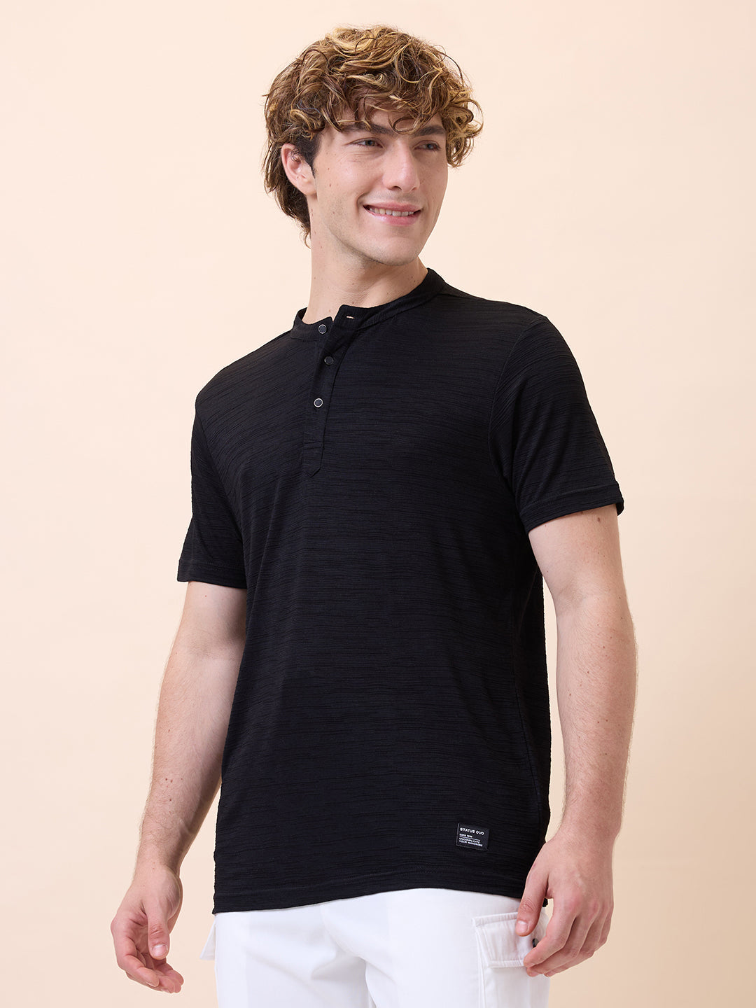 Men's Solid Henley Neck Half Sleeves Regular Fit T-shirt