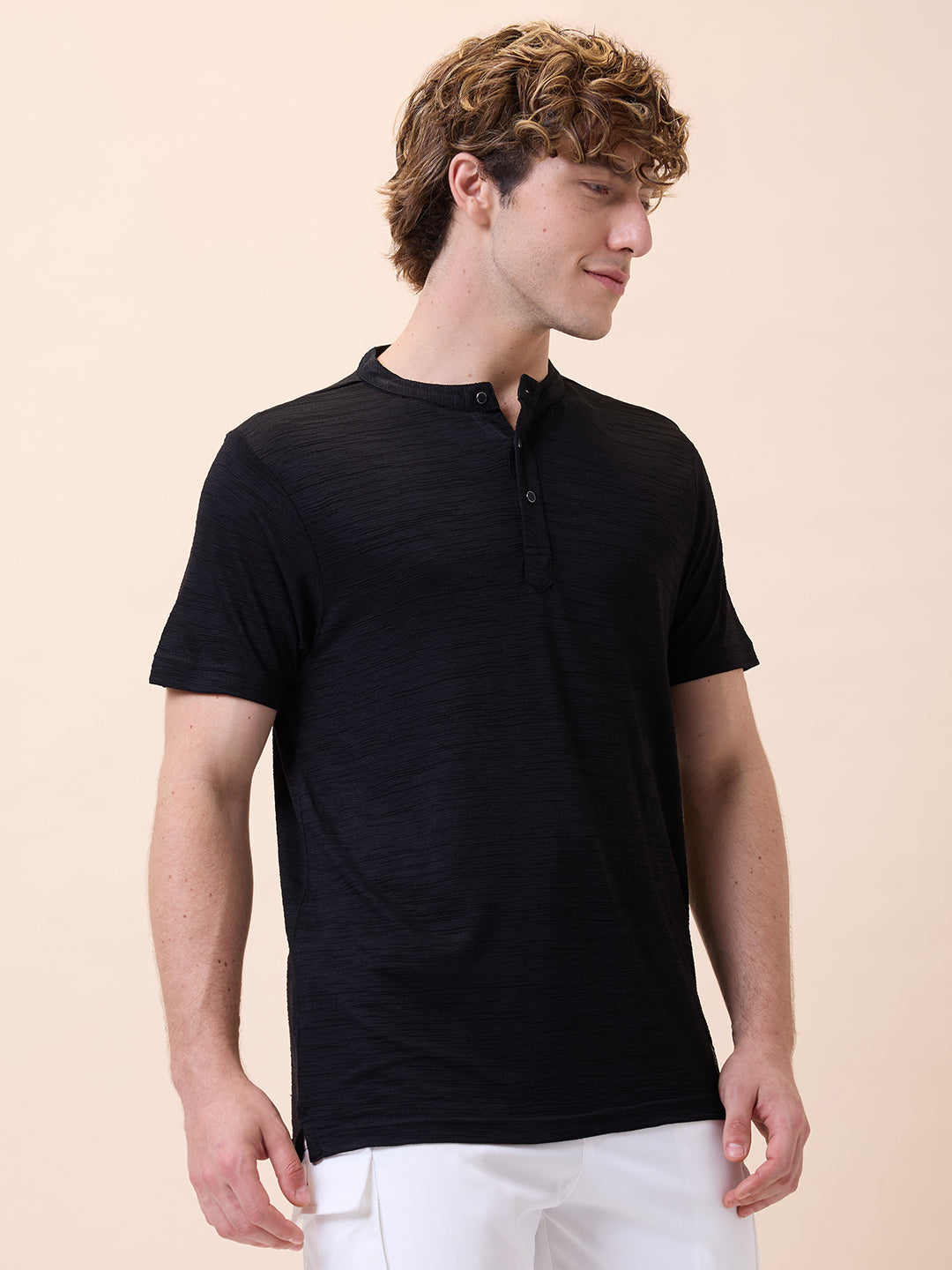 Men's Solid Henley Neck Half Sleeves Regular Fit T-shirt