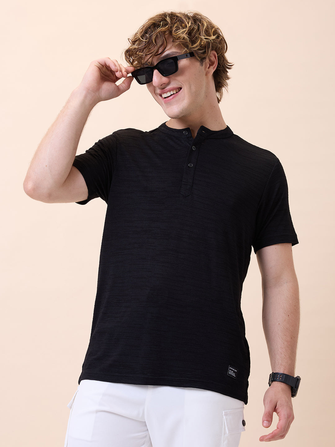 Men's Solid Henley Neck Half Sleeves Regular Fit T-shirt