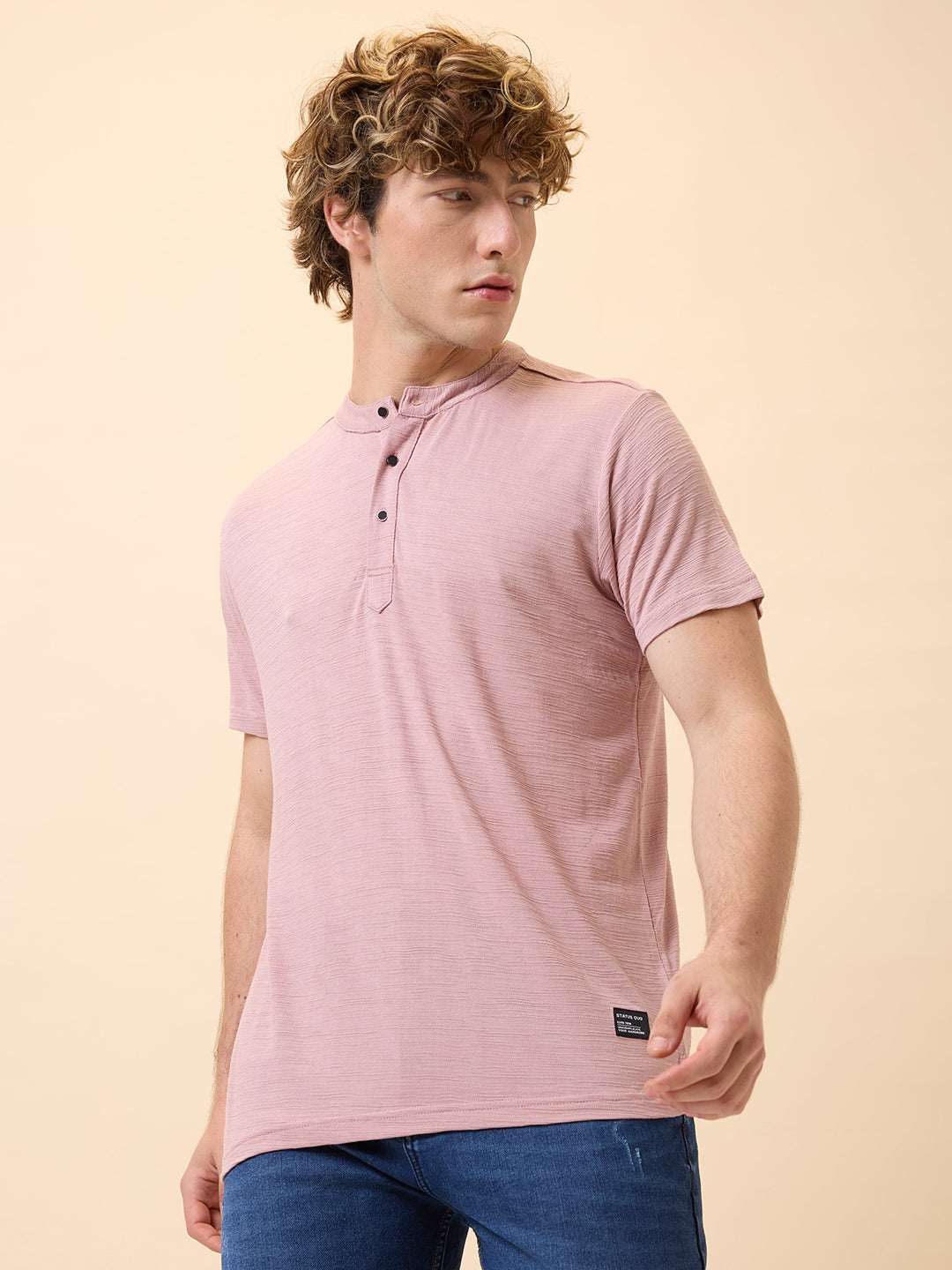 Men's Solid Henley Neck Half Sleeves Regular Fit T-shirt Secondary image