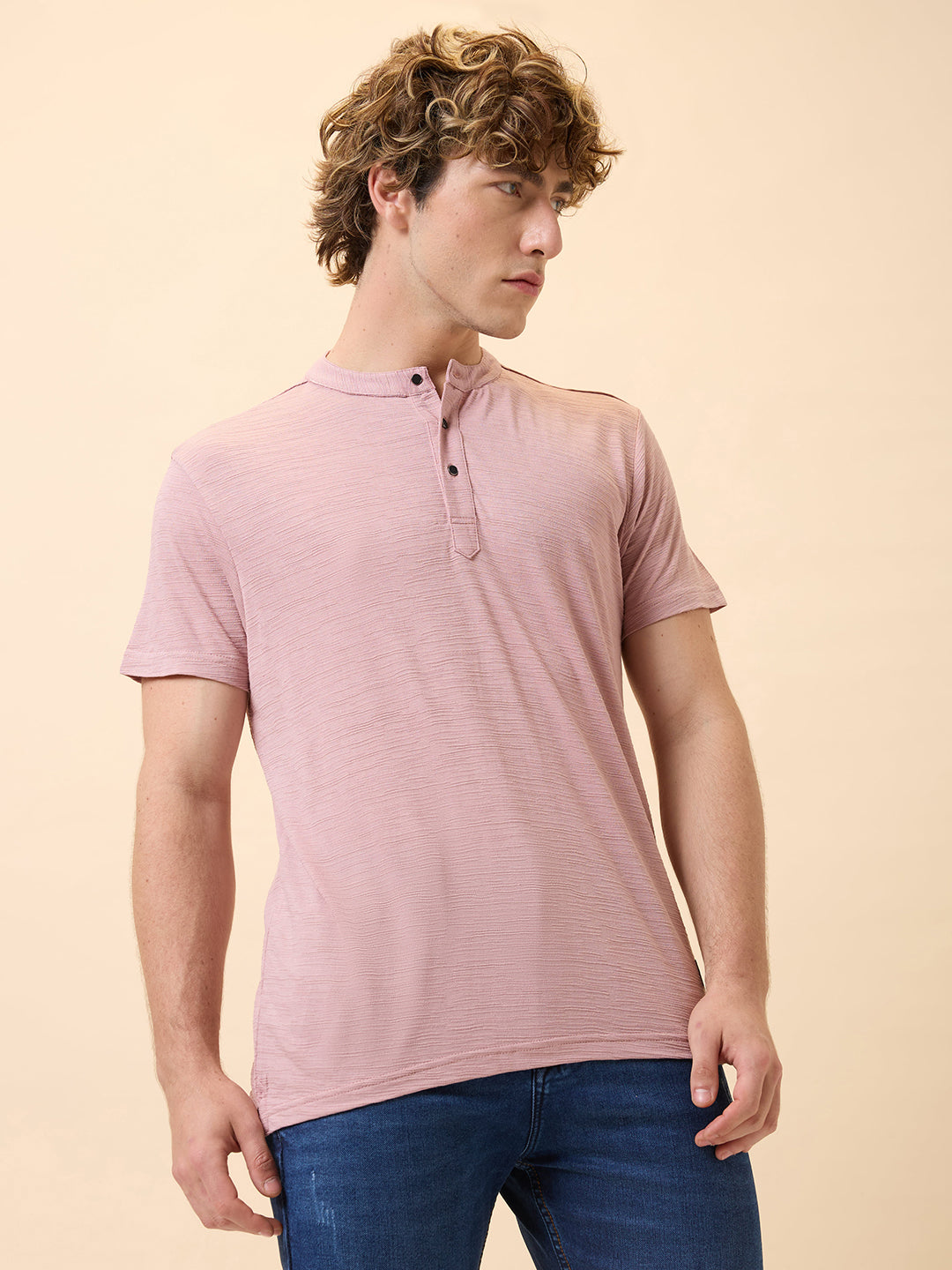 Men's Solid Henley Neck Half Sleeves Regular Fit T-shirt