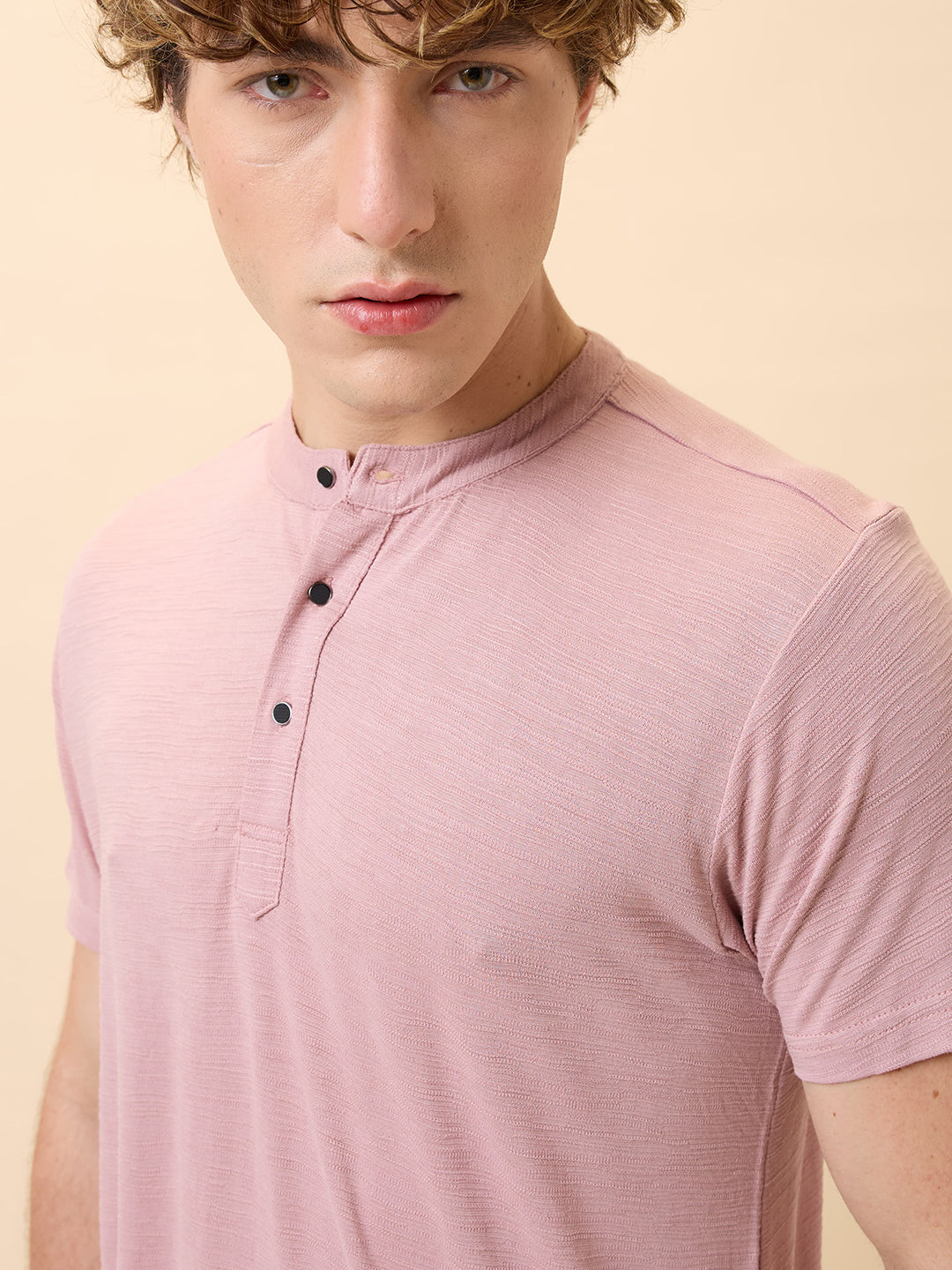 Men's Solid Henley Neck Half Sleeves Regular Fit T-shirt