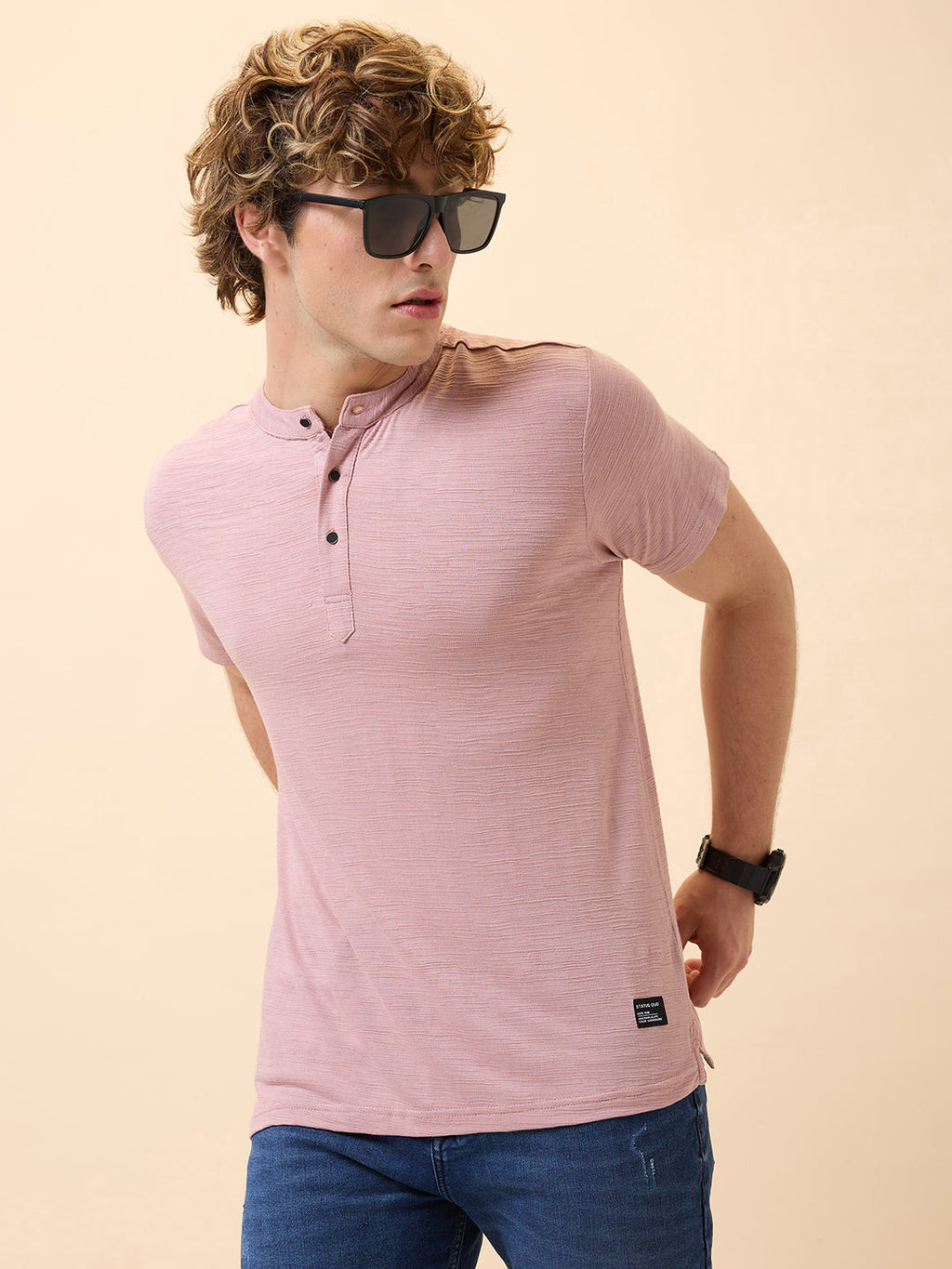 Men's Solid Henley Neck Half Sleeves Regular Fit T-shirt