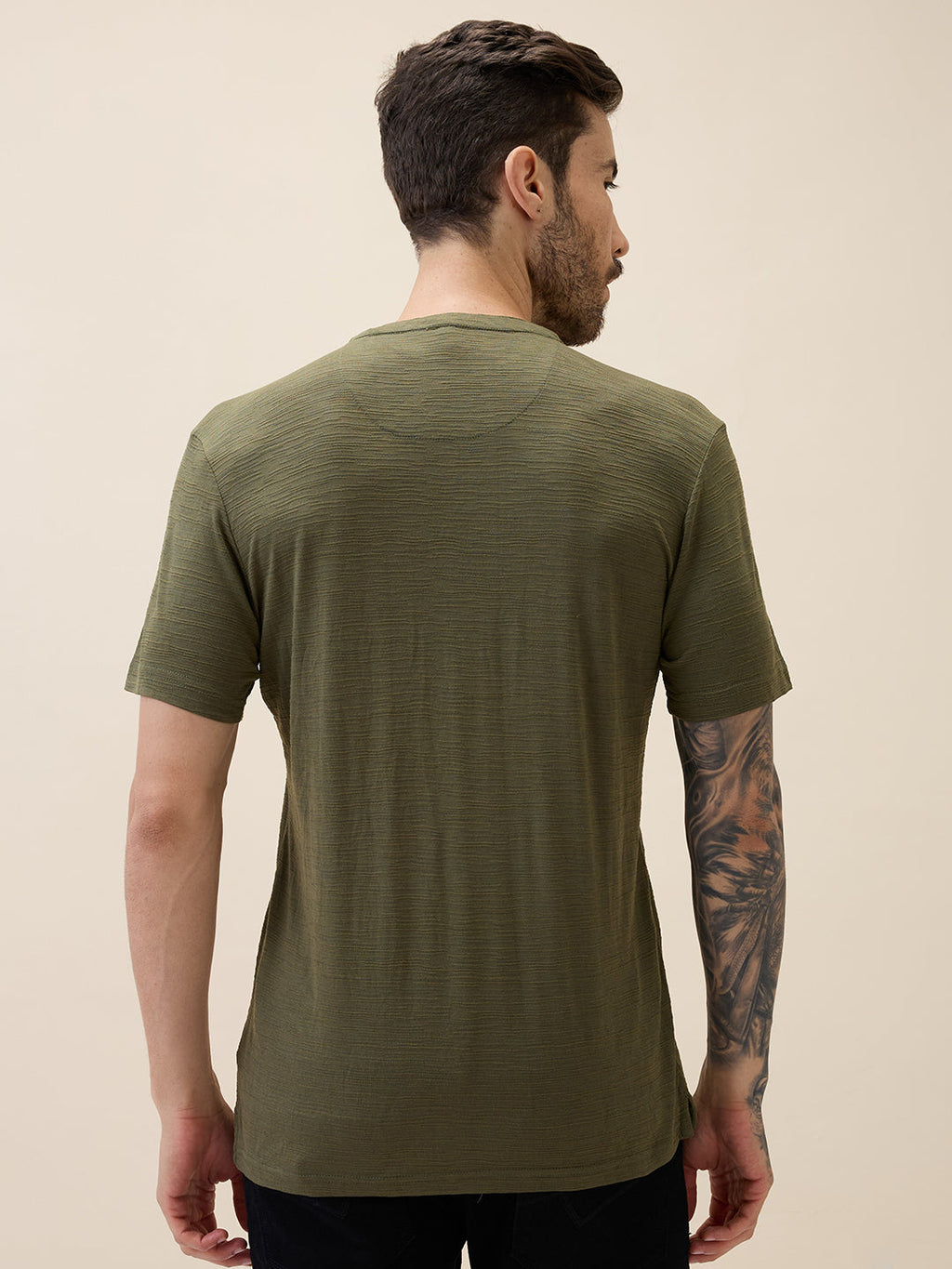 Mens Solid Henley Neck Half Sleeves Regular Fit Tshirt