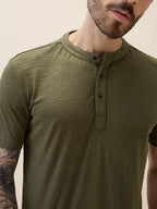 Mens Solid Henley Neck Half Sleeves Regular Fit Tshirt