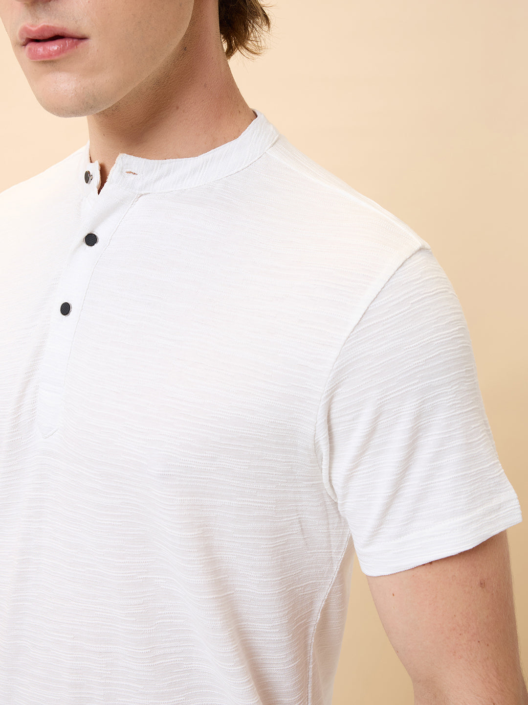 Status Quo Men's Solid Henley Neck Half Sleeves Regular Fit T-shirt