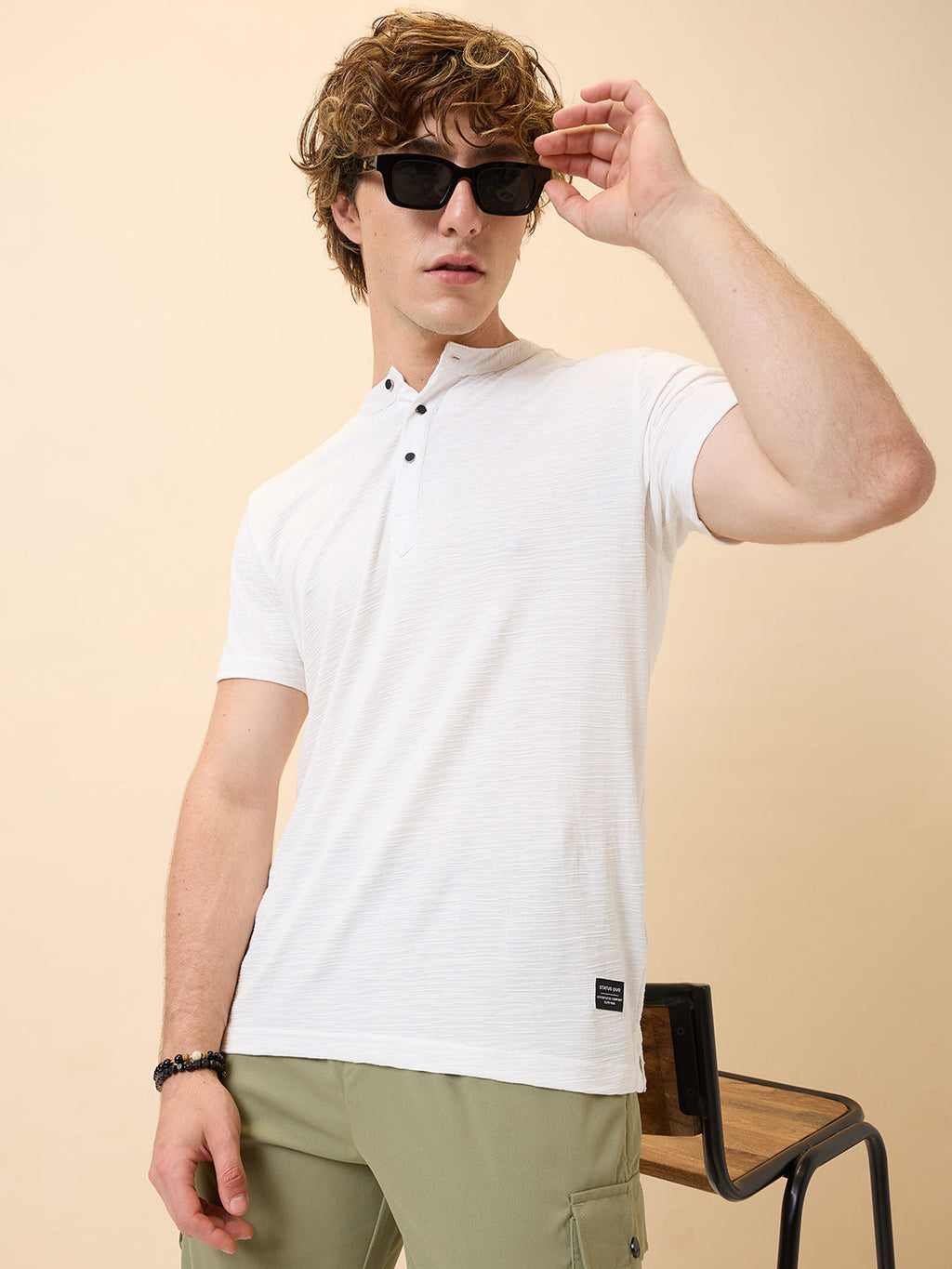 Status Quo Men's Solid Henley Neck Half Sleeves Regular Fit T-shirt