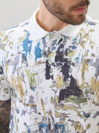 Mens All-Over Abstract Printed Regular Fit Half Sleeves Polo T-Shirt