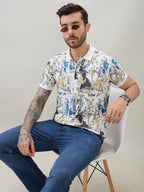 Mens All-Over Abstract Printed Regular Fit Half Sleeves Polo T-Shirt