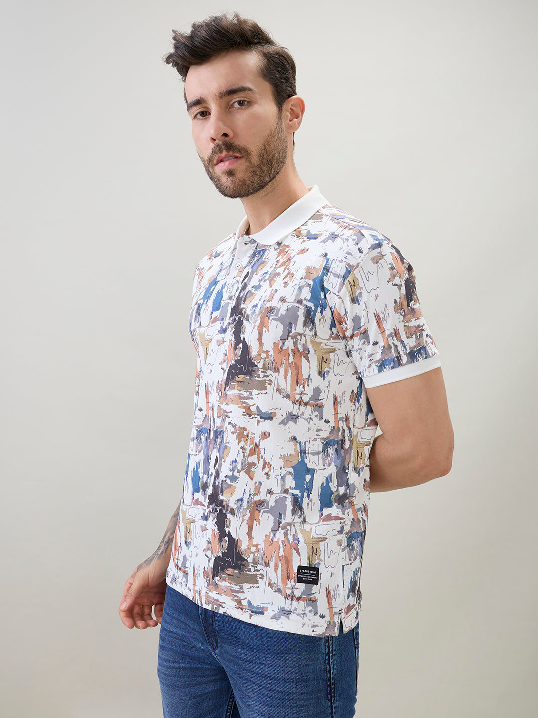 Men's All-Over Abstract Printed Regular Fit Half Sleeves Polo T-Shirt Secondary image
