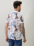 Men's All-Over Abstract Printed Regular Fit Half Sleeves Polo T-Shirt