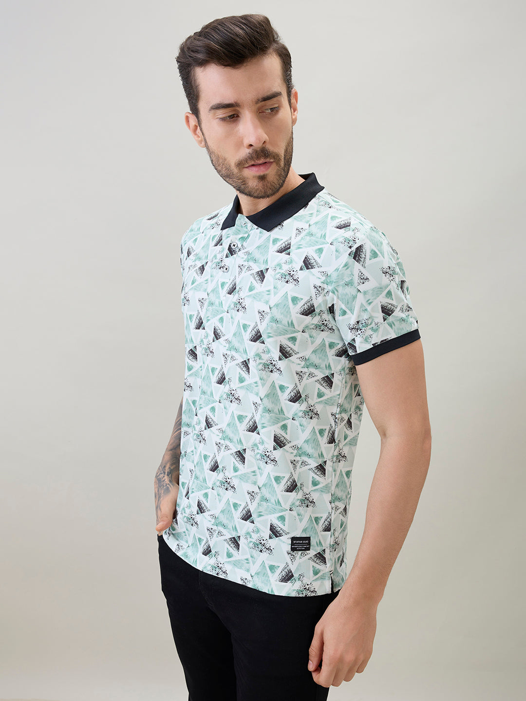 Men's All-Over Geometric Printed Regular Fit Half Sleeves Polo T-Shirt Secondary image