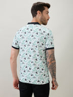 Men's All-Over Geometric Printed Regular Fit Half Sleeves Polo T-Shirt