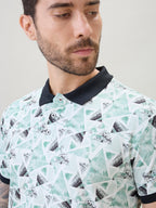 Men's All-Over Geometric Printed Regular Fit Half Sleeves Polo T-Shirt