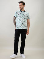 Men's All-Over Geometric Printed Regular Fit Half Sleeves Polo T-Shirt