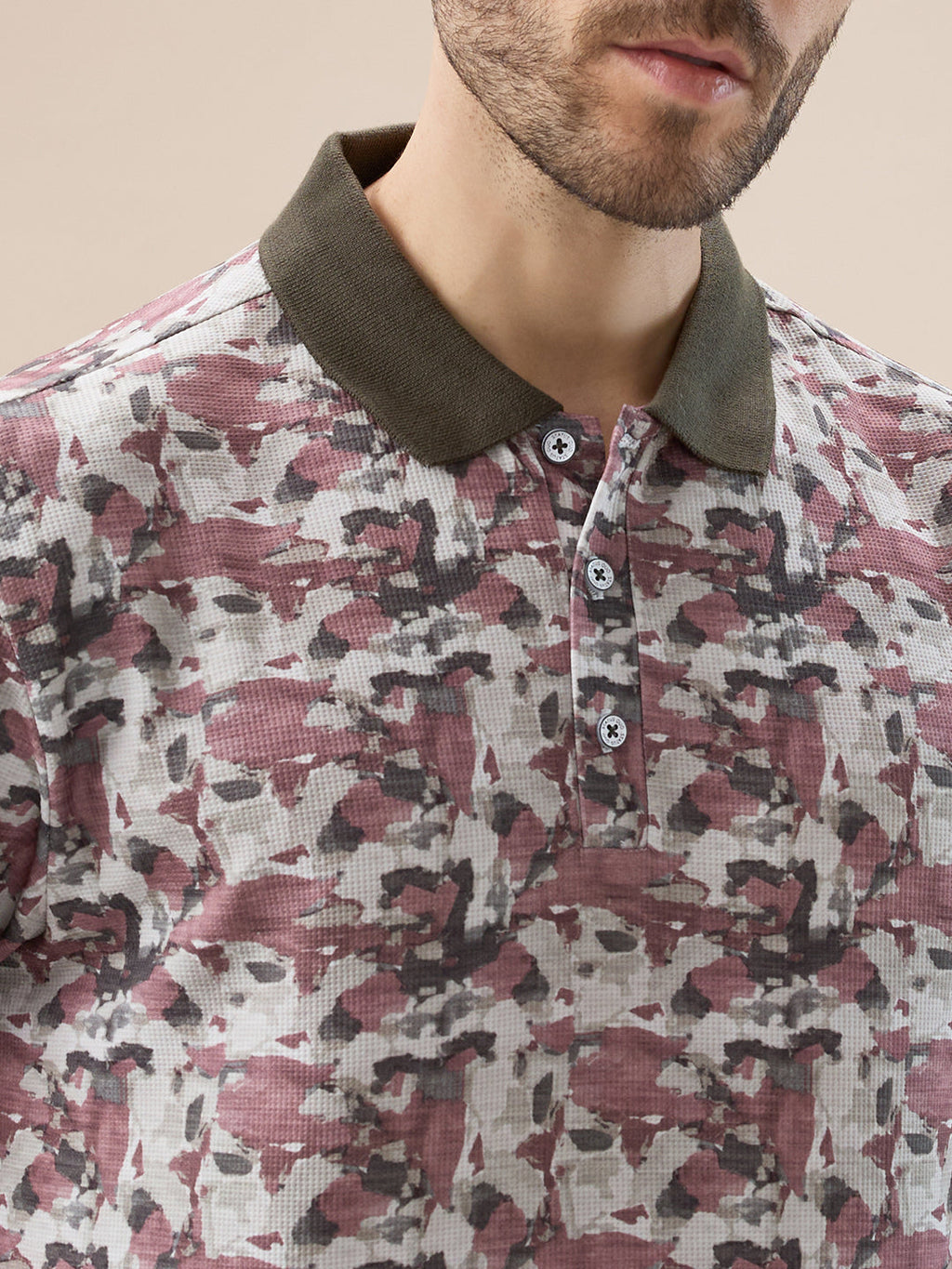 Mens Abstract Half Sleeves Regular Fit T-shirt with contrast Polo Collar