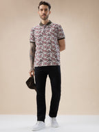 Mens Abstract Half Sleeves Regular Fit T-shirt with contrast Polo Collar