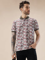 Mens Abstract Half Sleeves Regular Fit T-shirt with contrast Polo Collar