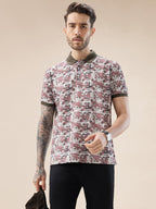 Mens Abstract Half Sleeves Regular Fit T-shirt with contrast Polo Collar