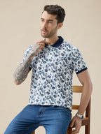 Men's All-Over Floral Print Half Sleeves Regular Fit Polo T-shirt