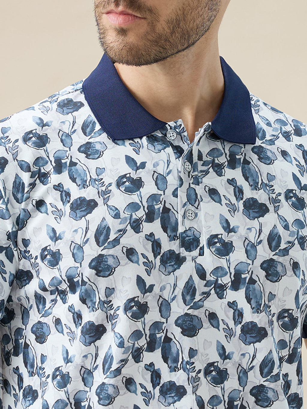 Men's All-Over Floral Print Half Sleeves Regular Fit Polo T-shirt
