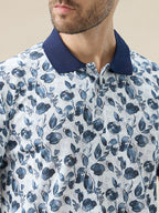 Men's All-Over Floral Print Half Sleeves Regular Fit Polo T-shirt