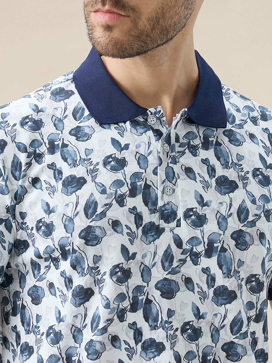 Men's All-Over Floral Print Half Sleeves Regular Fit Polo T-shirt