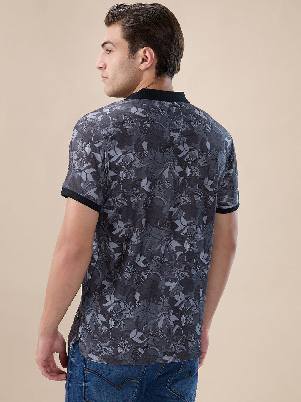 Black Floral Printed Polo