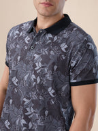 Black Floral Printed Polo