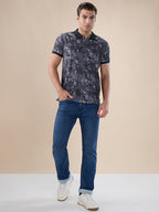 Black Floral Printed Polo