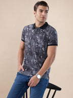 Black Floral Printed Polo