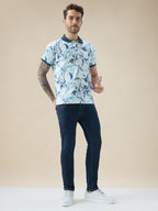 Mens All-Over Tropical Print Half Sleeves Regular Fit Polo T-shirt