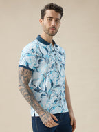 Mens All-Over Tropical Print Half Sleeves Regular Fit Polo T-shirt