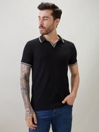 Men's Textured Solid Half Sleeves Polo T-Shirt with Tipping Detail